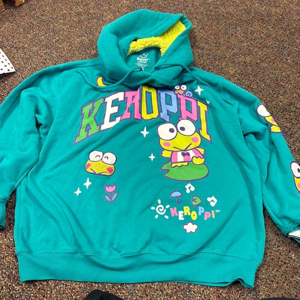 Sanrio Keroppi Graphic Hoodie Youth XL Teal Kawaii Y2K